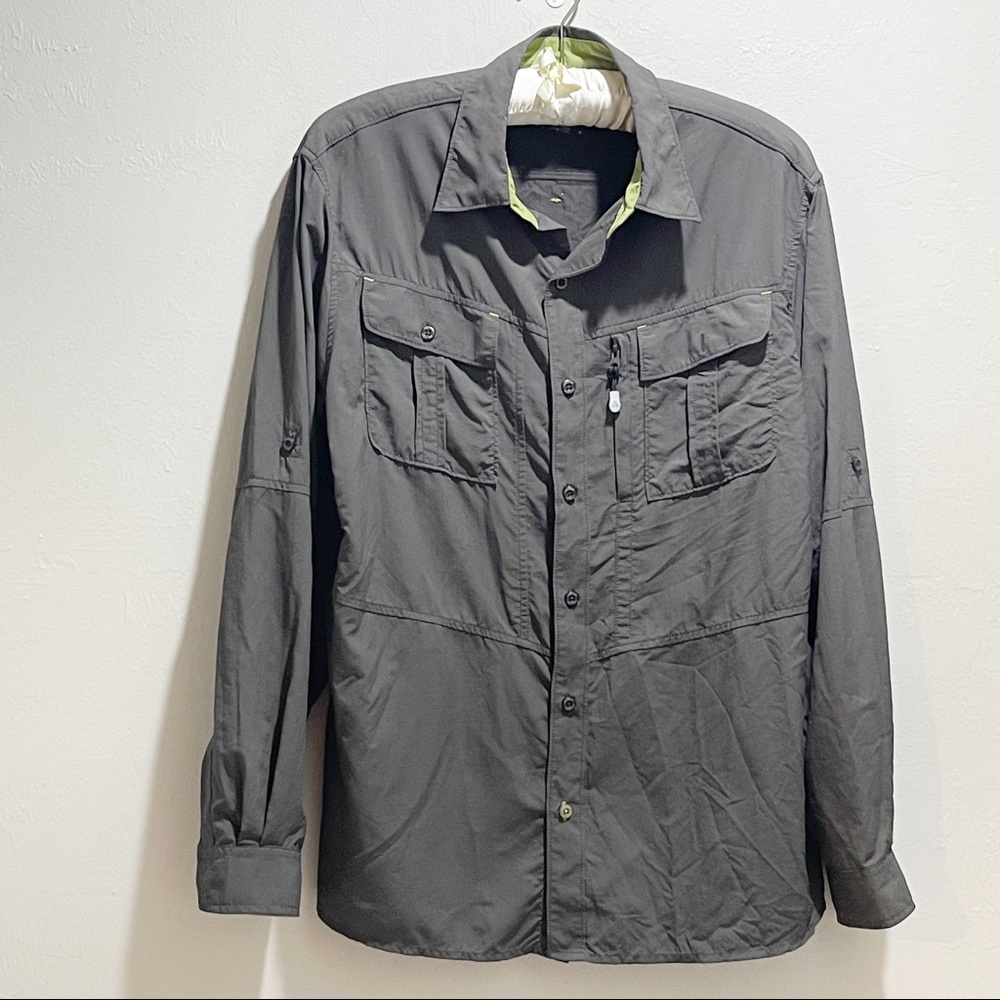 ASCEND Men’s Gray Button Down Two Pocket Shirt Quick Dry Hiking Fishing